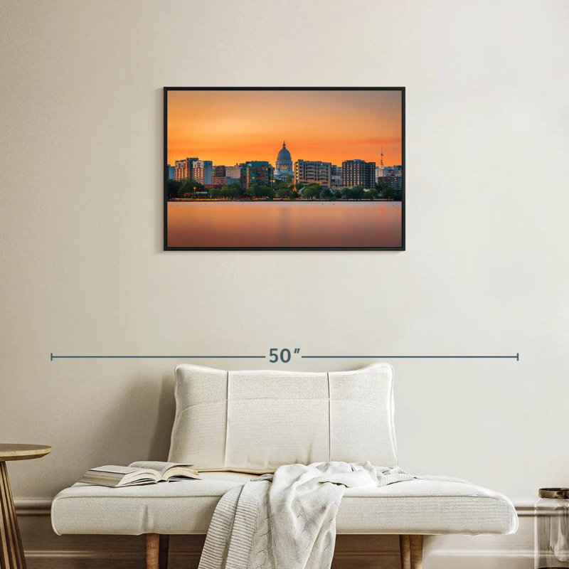 Madison Wisconsin au coucher du soleil, Cadre flottant noir, 31 po x 21 po