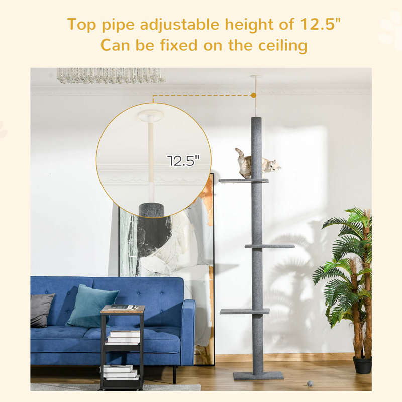 Floor-To-Ceiling Cat Tree Cat Climbing Tower With Sisal-Covered Scratching Posts Natural Cat Tree Activity Center For Kittens Cat Tower Furniture