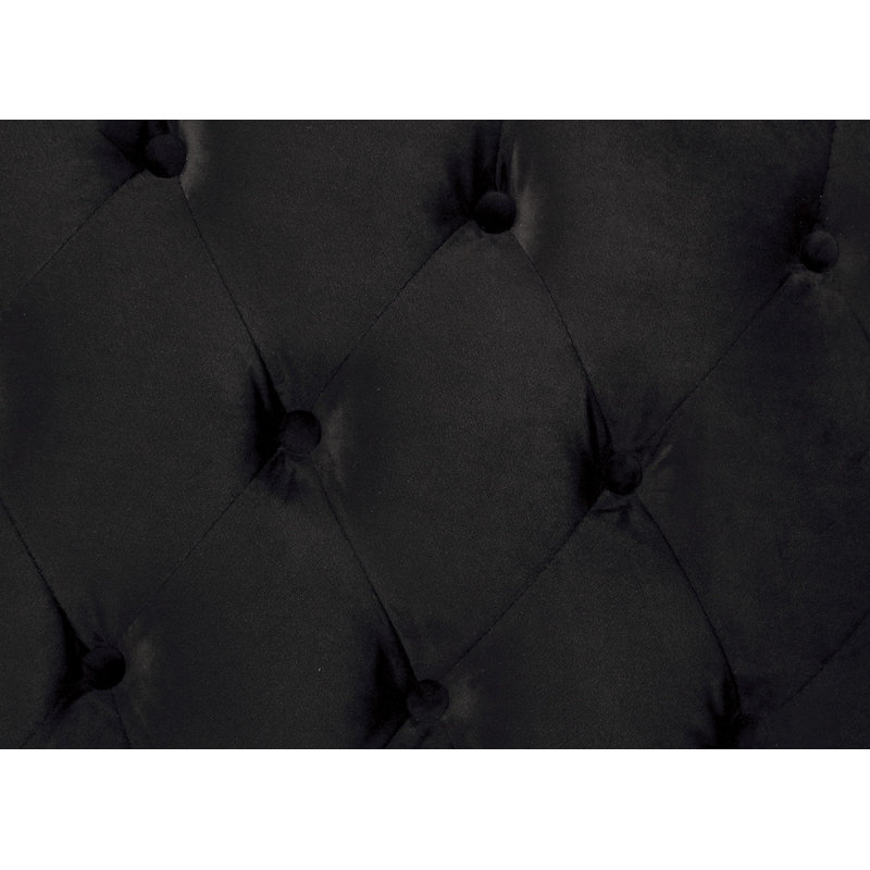 Élégant lit de taille grand noir entièrement recouvert de tissu capitonné pour chambre à coucher
