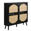 Armoire à chaussures arquée en rotin avec cadre noir - Rangement rustique moderne à rabat avec pieds surélevés