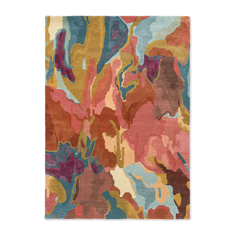 Foresta Hand Tufted Wool/Viscose Abstract Area Rug in Rosewood/Huckleberry, Rectangle 4'7" x 6'7"