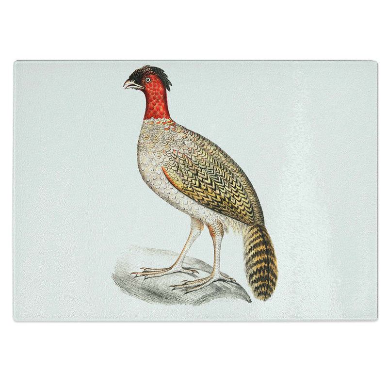 Tempered Glass Pheasant Illustration Chopping Board, 39 cm W x 28.5 cm L