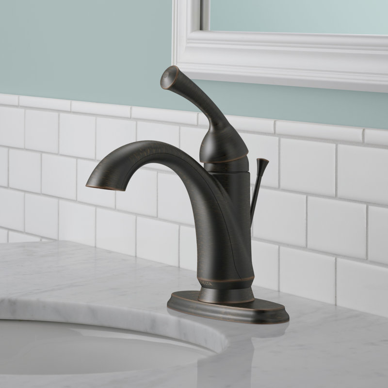 Robinet de salle de bain monotrou Haywood avec drain, robinet de salle de bain à poignée simple, Bronze vénitien