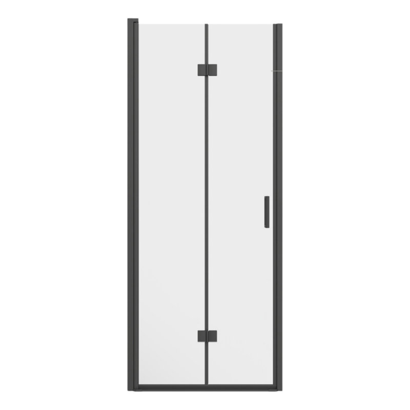 Pivot-Mounted Double-Fold Frameless Glass Shower Door, 1/4-Inch (6Mm) Tempered Clear Glass Swing Shower Panel, Black Finish, Reversible Installation