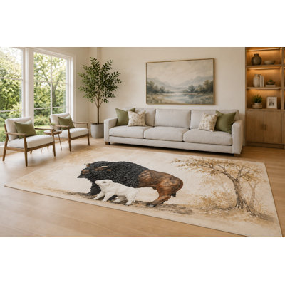Grand tapis de bison noir et beige de 6 pi 7 po x 9 pi 10 po pour salon, tapis moelleux à poils courts avec envers en silicone antidérapant, décor pour la chambre à coucher et le bureau personnel