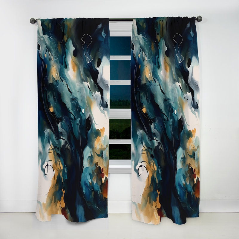 Lidgett - encre liquide en marbre bleu et blanc I - rideau en velours moderne - obscurcissant - 1 panneau, L 52 po x L 108 po