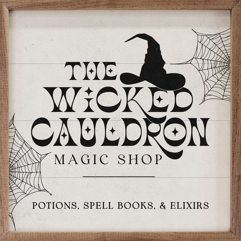 Wicked Cauldron Hat and Webs White - Cadre photo unique imprimé sur bois, H 12 po x l 12 po