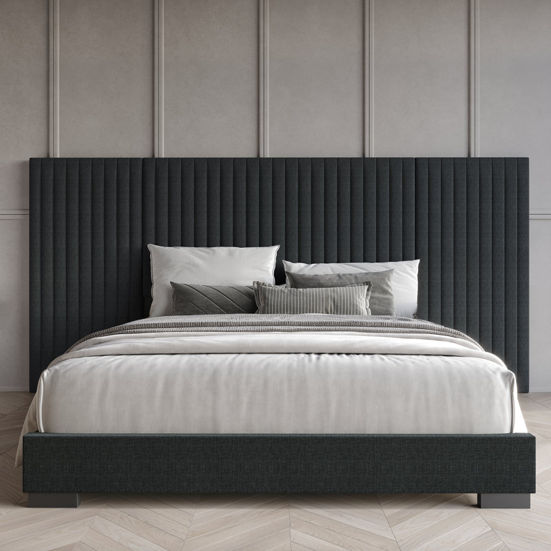 KING SIZE WALL BED IN CHARCOAL GREY LINEN, King, Charcoal Gray