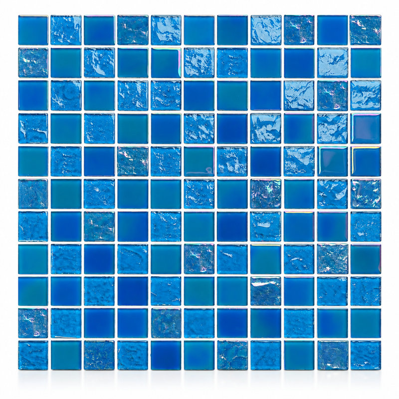 Monticello Iridescent Blue 1" x 1" Glass Grid Mosaic Wall & Floor Tile