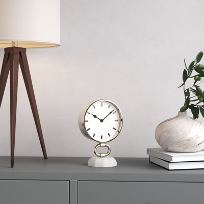 Appomattox Modern & Contemporary Stainless Steel Mechanical Tabletop Clock in Silver