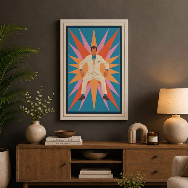 Meditation in Light Mid-Century - Wrapped Canvas, 36x24 - 91.4 x 61.0 cm, Teal Border