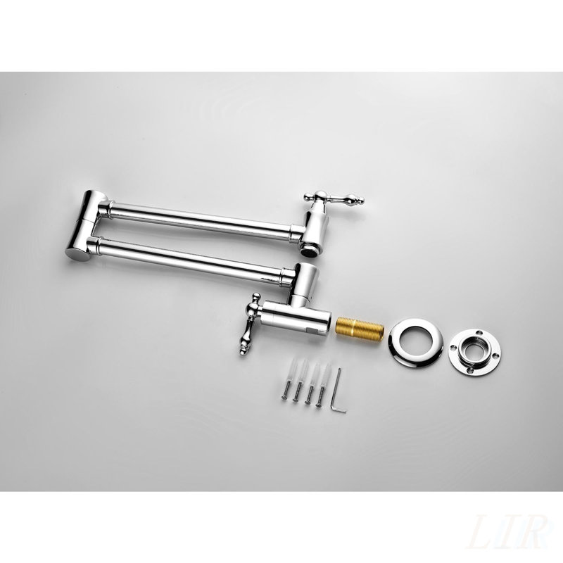 Wall Mount Folding Kitchen Pot Filler Faucet with Swivel Arm and Durable Brass Construction, Chrome