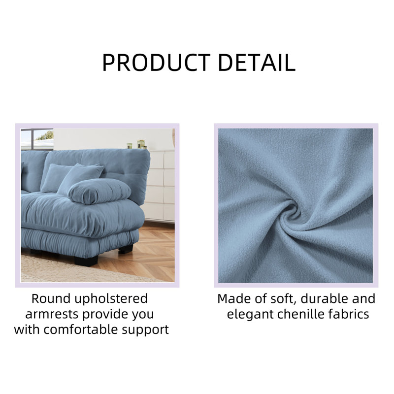 Sofa With Convertible Footstool With 2 Lumbar Pillows And 2 Pillows In Chenille