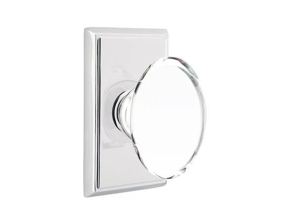 Ensemble de mortaise intérieure Emtek Passage avec rosette rectangulaire et poignée en verre Hampton (droite), Chrome poli