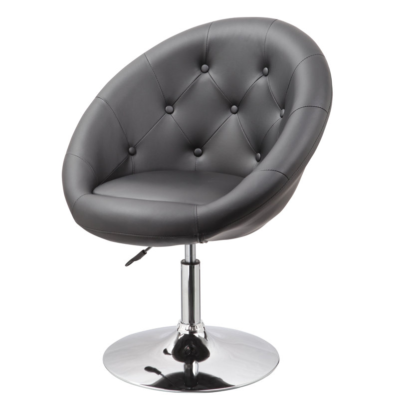 Latasha Faux Leather Swivel Barrel Chair, Black