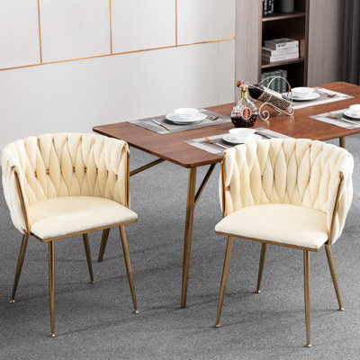 Chaise de salle à manger en tissu de velours doré avec pieds dorés