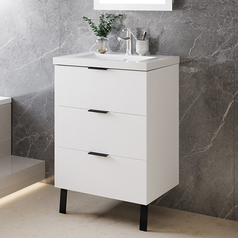 60mm Single Bathroom Vanity with Integrated Resin Basin, White