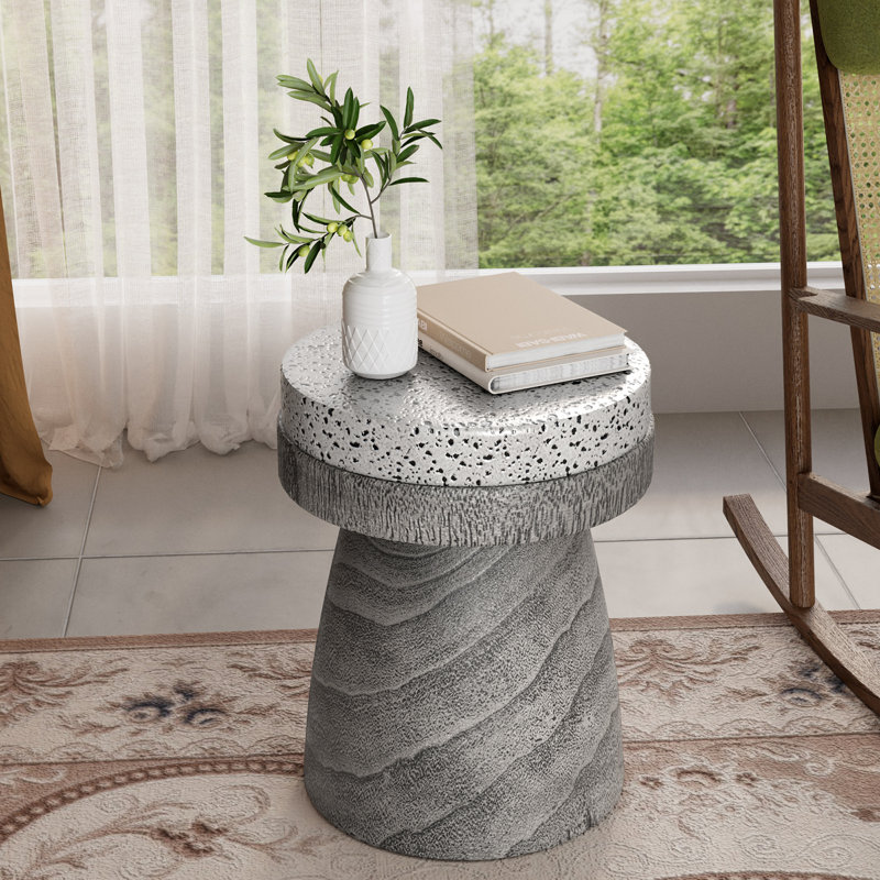 Patio Round Concrete Side Table, Gray, 2
