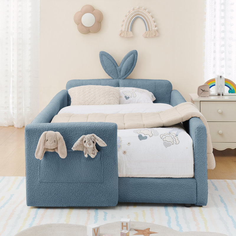 Lit plateforme simple tapissier, Bleu