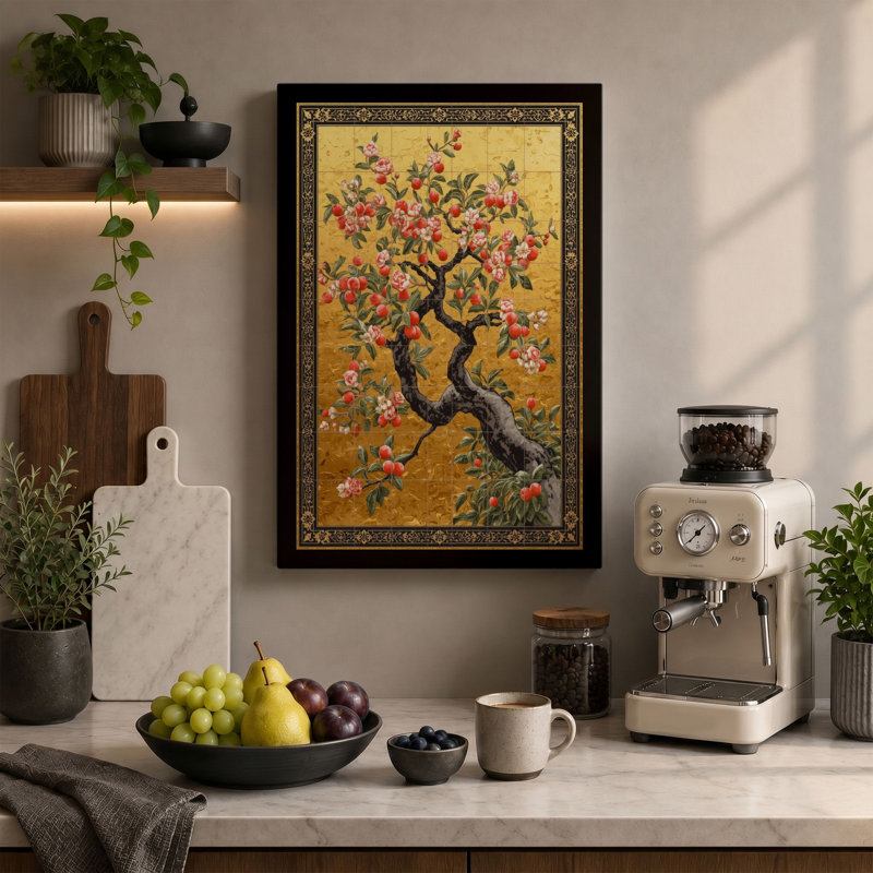 Blossoms in Spring Japandi - Wrapped Canvas, 36x24 - 91.4 x 61.0 cm, Black Border
