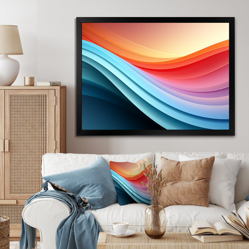 Décoration murale arc-en-ciel symphonie I - formes abstraites, Cadre simple noir, H 34 po x l 44 po x P 1,5 po