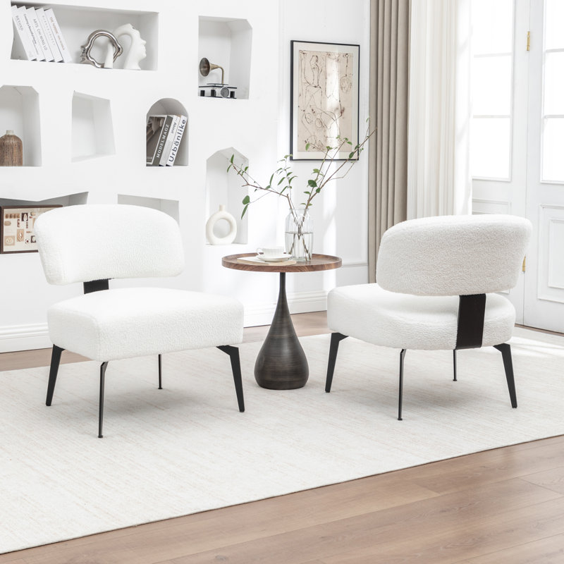 Chaise de loisir moderne à dossier minimaliste en velours, Blanc