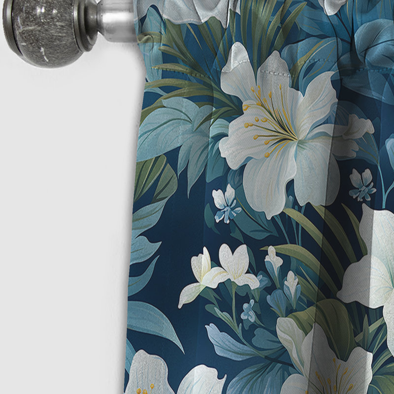 Azure And Green Canopy Tropical Pattern V - Floral Curtain - Blackout Curtain - 1 Panels, 52" W x 120" L