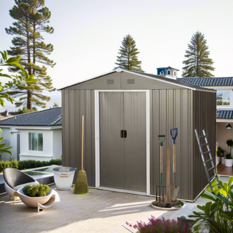 Remise de rangement en métal, H 74,76 po x l 92,88 po x P 119,28 po, Gris