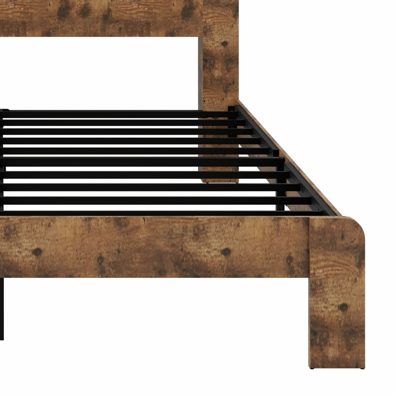 Structure de lit plateforme en bois avec tête de lit à DEL et USB