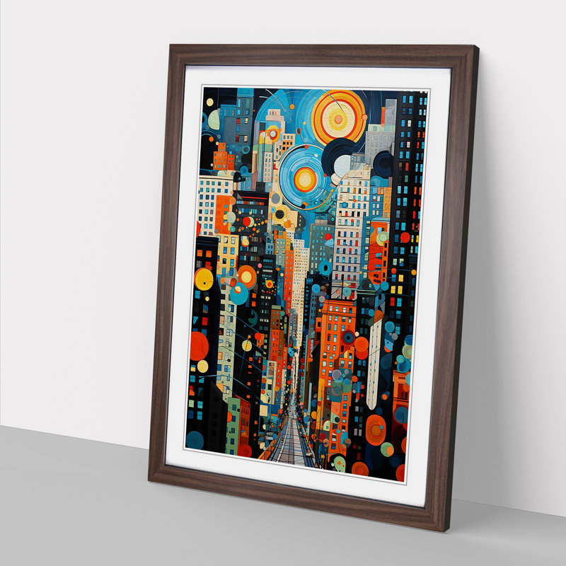 New York Orphism No.3 - Single Picture Frame Print on Wood, 64cm H x 46cm W x 2cm D, Walnut Framed