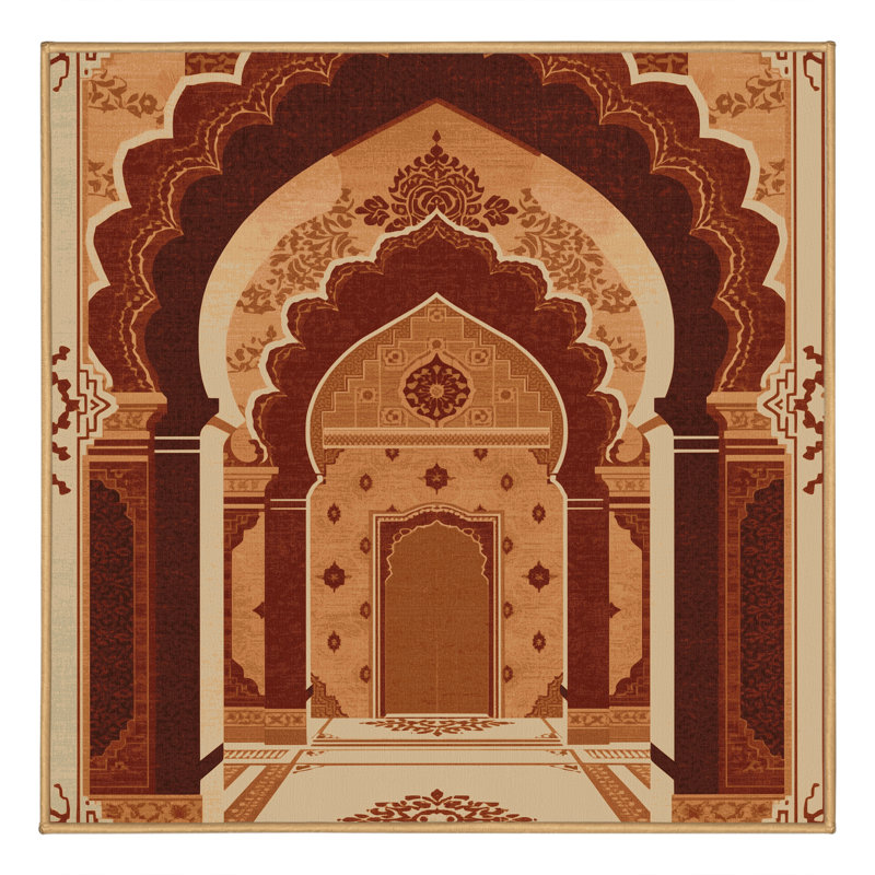 Tapis oriental traditionnel Pauleth lavable à la machine - Brun clair, Carré 3 pi