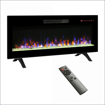 Electric Fireplace 42 Inch Recessed Wall Mounted with Remote, Multi-Color Flame &amp; LED Heater | Tempered Glass+Sheet Metal+Plastic