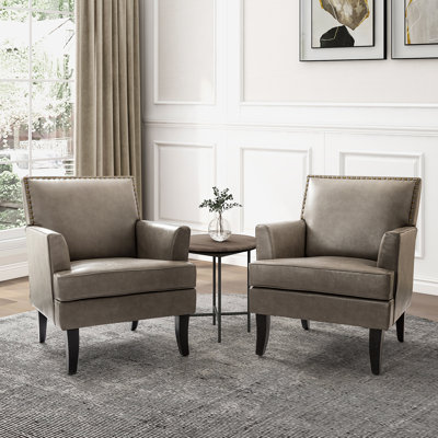 Celadon 27.5'' Wide Faux Leather Armchair with Nailhead Trim and Solid dWoo Legs Set Of 2