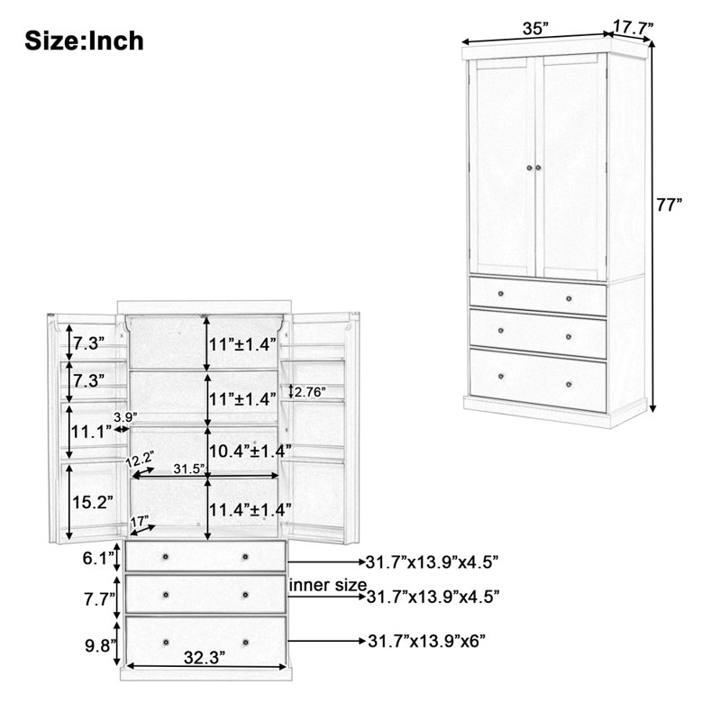 Armoire de rangement 77 po Farmhouse, Bleu