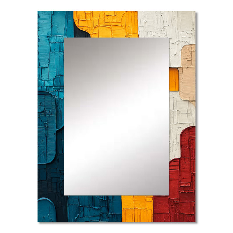 Urban Jazz transitionnel bleu et jaune Collage I - miroir mural unique transitionnel, 32 po x 24 po