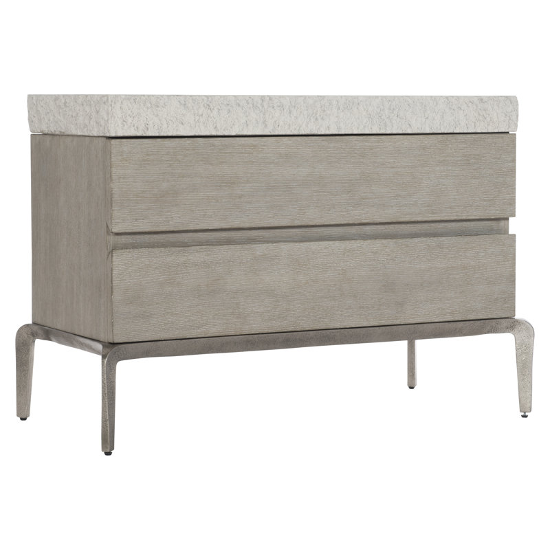 Gray Transitional 2-Drawer Nightstand with Concrete Top