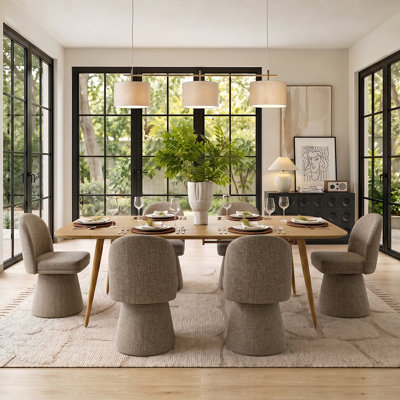6 - Person Dining Table Sets With Extendable Table & 6 Tweed Upholstered Fabric Chairs