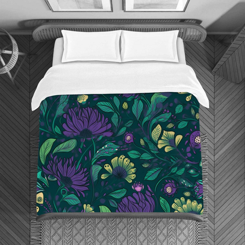 Housse de couette , Housse de couette pour grand lit, Floral mauve / vert