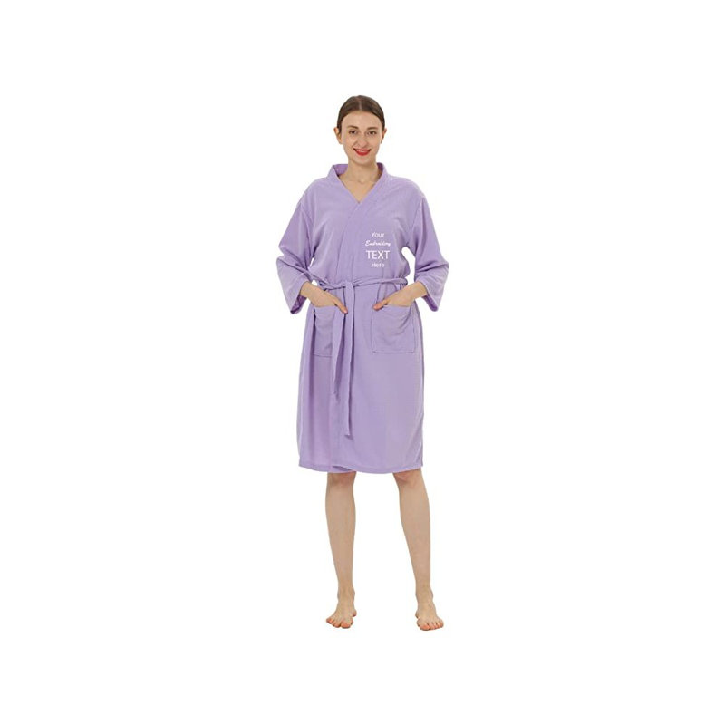 Peignoir en microfibre gaufré unisexe au-dessus du genou avec poches, L, Mauve, Oui