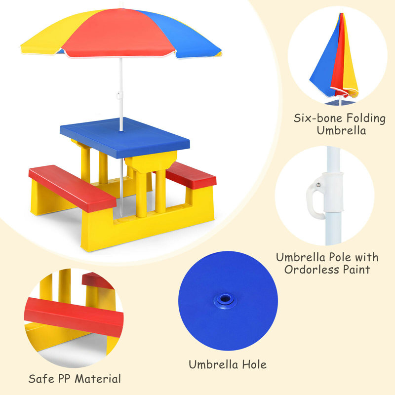 Gannaway Kids 4 Piece Oval Outdoor Table Or Chair and Chair Set, Yellow/Navy