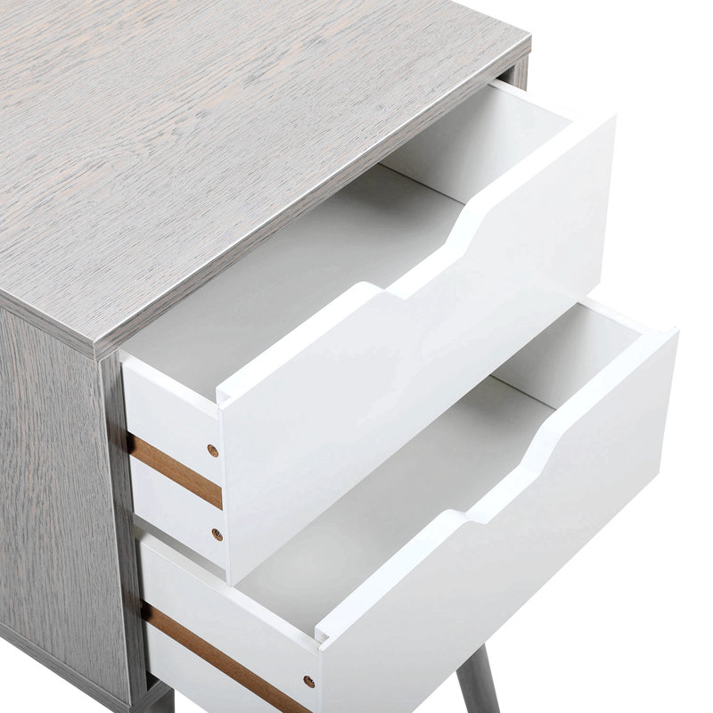 Coldiron Drawer Mid-Century Nightstand, Gray/White