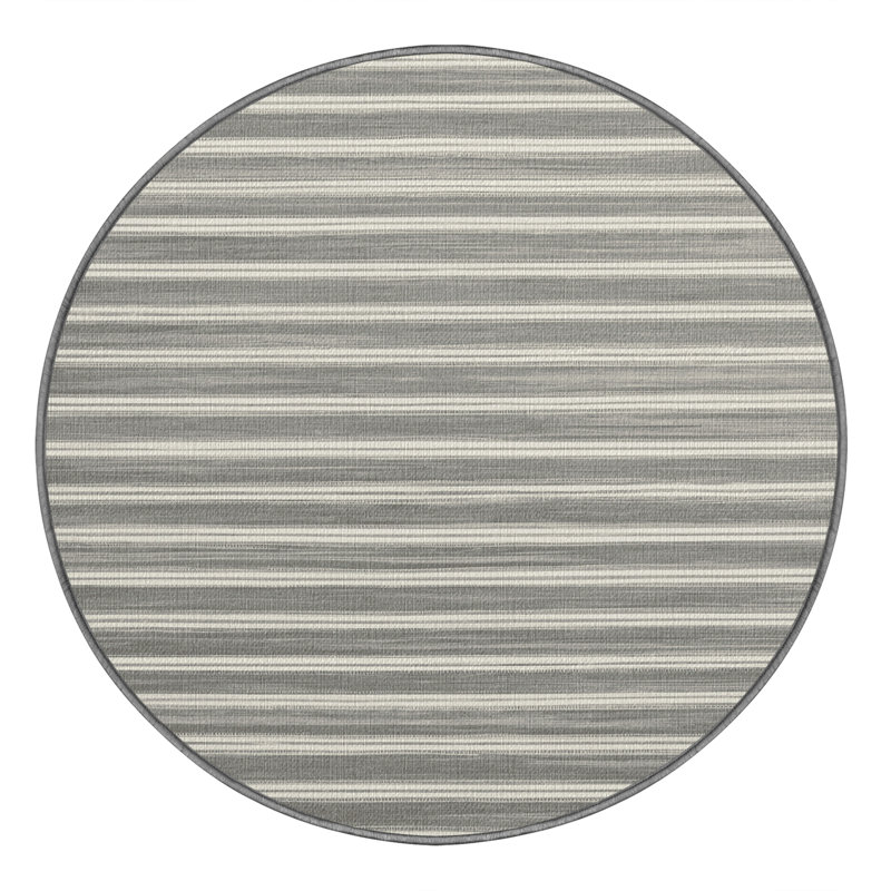 Washable Cloud Gray White Striped Area Rug, Round 7'