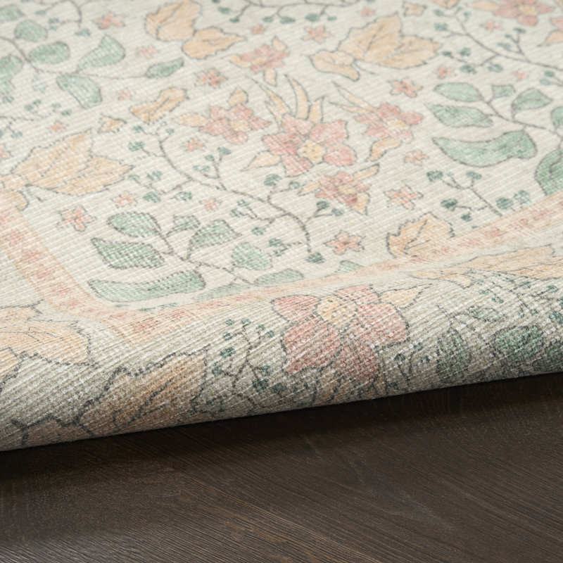 Botanical Washables 2' x 6' Green Multicolor Farmhouse Indoor Rug, Runner 2' x 6', Multicolor Green