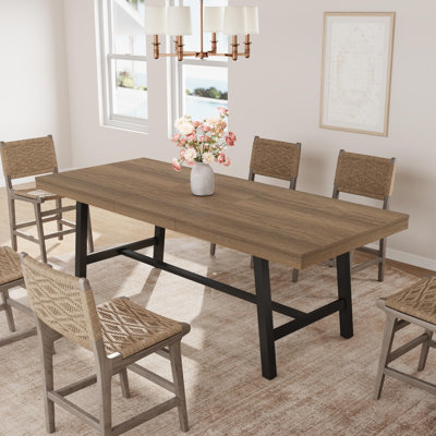63"–83" Extendable Industrial Dining Table for 6-8 – Rectangular Table with Heavy-Duty Metal Frame, for Dining Room, Kitchen & Parties