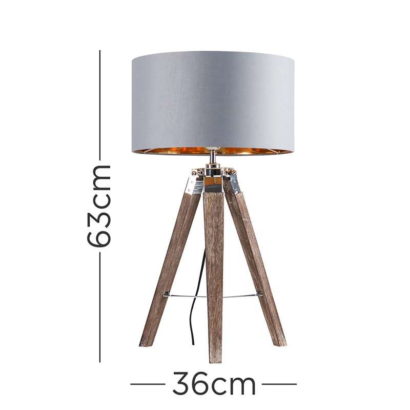 Bella Vista Wood Tripod Lamp, Grey/Gold