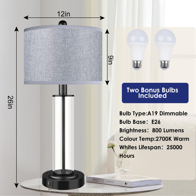 Ensemble de lampes de table luxueuses et rechargeables de luxe - commande tactile, deux ports USB, ampoules DEL, Noir, Gris