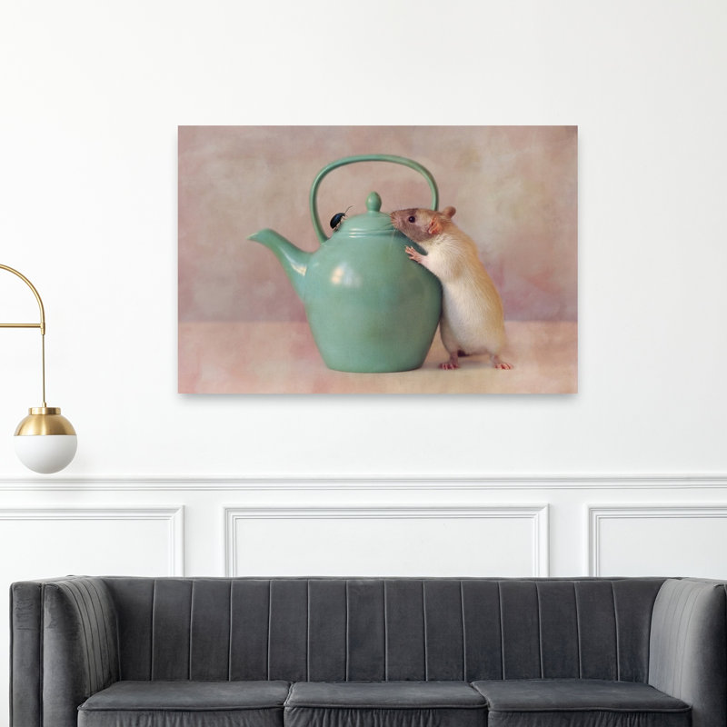 Curious Teapot Rat Contemporary Wall Art Print by Ellen van Deelen - 1 Piece Wrapped Canvas Wall Art, 101.6cm H x 152.4cm W