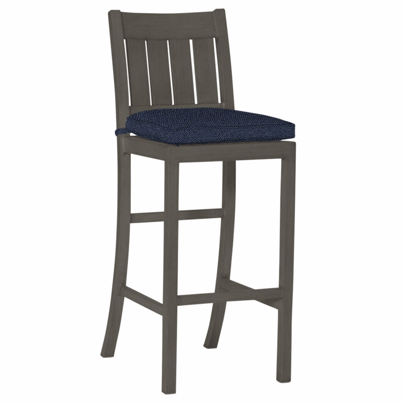 Club 30" Patio Bar Stool with Cushion, Welt, Slate Gray, Intermix Indigo