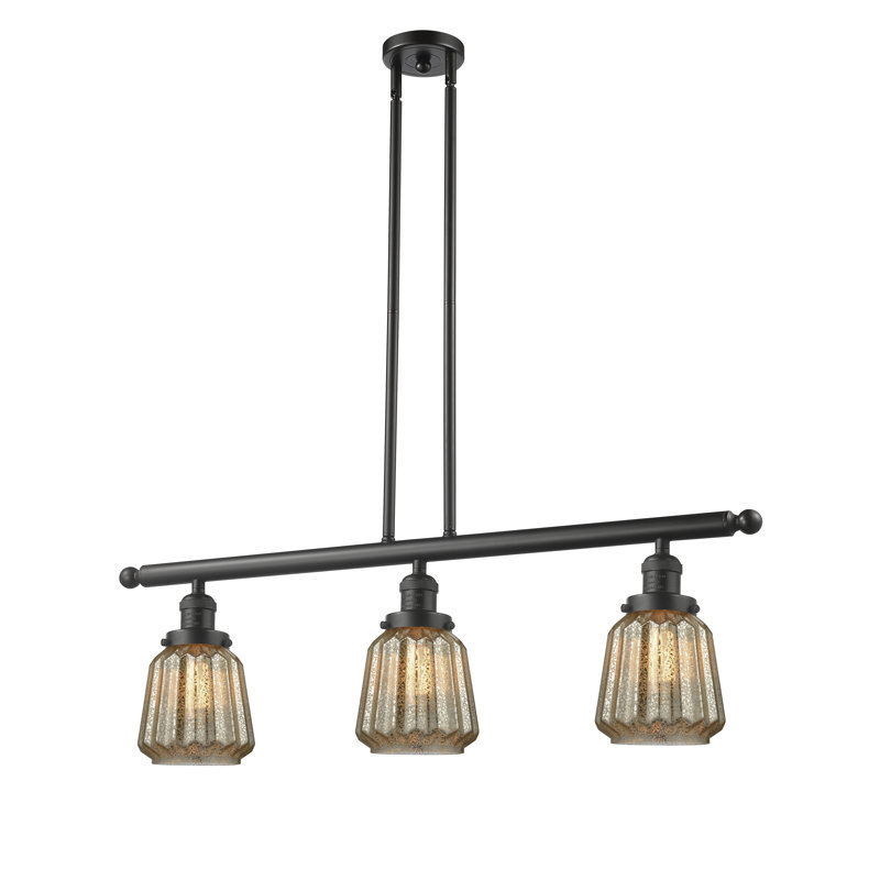 Luminaire suspendu linéaire pour îlot de cuisine 3 lumières Vinson, Bronze huilé