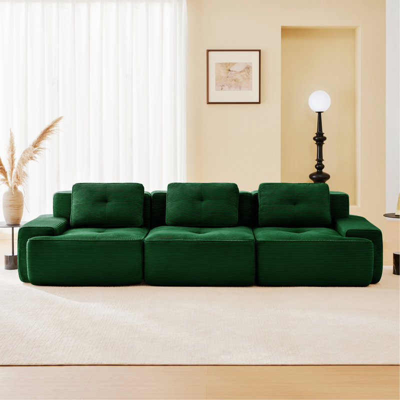 " Corduroy Sofa, 117.32" W, Green Corduroy